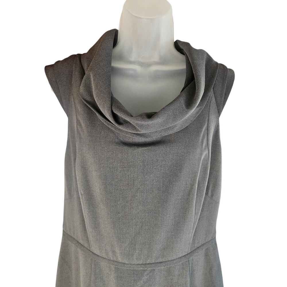 Tahari Gray Sleeveless Dress Sz 10 Cowl Neck Zip Up Back Slit Back - Picture 3 of 8